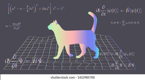 Ilustração do experimento mental de Erwin Schroedinger (ou Schroedinger), onde o gato está vivo e morto devido a interpretações da mecânica quântica e do estado conhecido como superposição quântica.