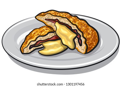 illustration of escalope with melted cheese on a plate