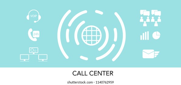 illustration ESP10 icon concept of call center communication with business and technology on teal background 