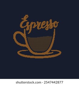 An illustration of espresso coffee for the menu. Vector drawing of a drink on a dark background. The image is made with dots.