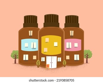 Illustration of Essential Oil Bottles Shape Buildings
