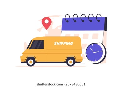 Illustration of estimated time of arrival shipping. Illustrations for websites, landing pages, mobile apps, posters and banners. Trendy flat vector illustrations