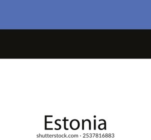 Ilustração da bandeira nacional da Estônia, uma tribanda horizontal de azul, preto e branco, com o nome "Estônia" abaixo