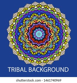 Illustration ethnic background with mandala of a circular ornament with precious stones