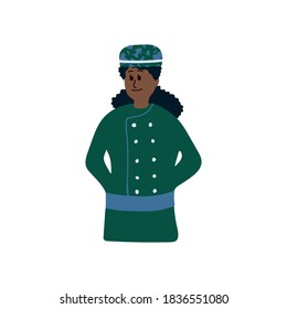 Illustration of an ethnic women's bakery. Stylized idea of women Baker. Cartoon character drawn by hand in the flat style. Vector illustration