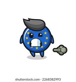 the illustration of the europe flag badge cartoon doing fart , cute style design for t shirt, sticker, logo element