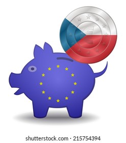illustration of a European piggy bank and euro coin Czech