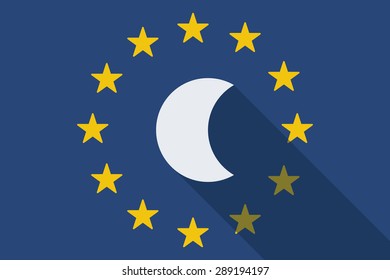 Illustration of an European Union long shadow flag with a moon