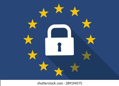 Illustration of an European Union long shadow flag with a lock pad