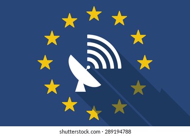 Illustration of an European Union long shadow flag with a satellite dish