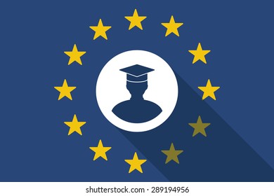 Illustration of an European Union long shadow flag with a student