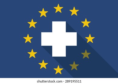 Illustration of an European Union  long shadow flag with a pharmacy pill