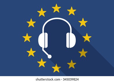 Illustration of an European Union  long shadow flag with  a hands free phone device