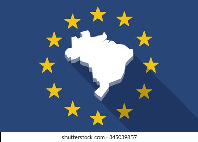 Illustration of an European Union  long shadow flag with  a map of Brazil