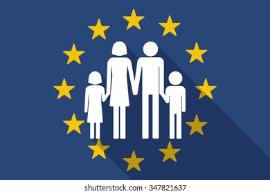 Illustration of an European Union  long shadow flag with a conventional family pictogram