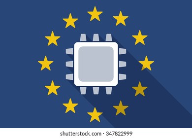 Illustration of an European Union  long shadow flag with a cpu