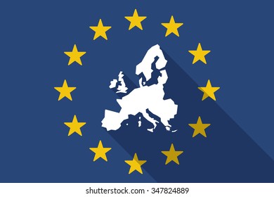 Illustration of an European Union  long shadow flag with  a map of Europe 