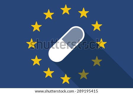 Illustration of an European Union  long shadow flag with a pill