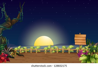 Illustration of an evening view and the empty signboard