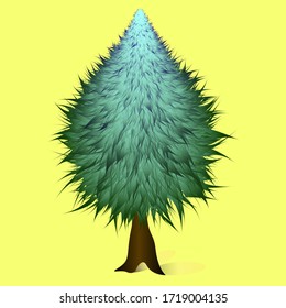 illustration of an evergreen tree in winter. yellow background