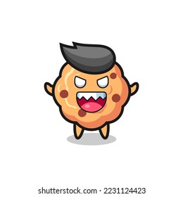 illustration of evil chocolate chip cookie mascot character , cute style design for t shirt, sticker, logo element