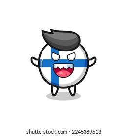 illustration of evil finland flag badge mascot character , cute style design for t shirt, sticker, logo element