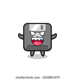 illustration of evil floppy disk mascot character , cute style design for t shirt, sticker, logo element