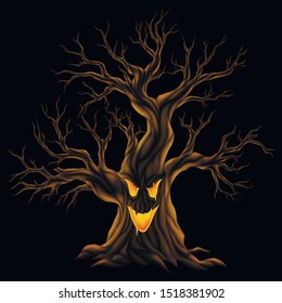 Illustration of evil monster dead, old tree, with moon light, on black background. EPS 10 contains transparency.
