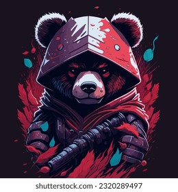 Illustration of an Evil Ninja Bear Face Captivating and Menacing Artwork