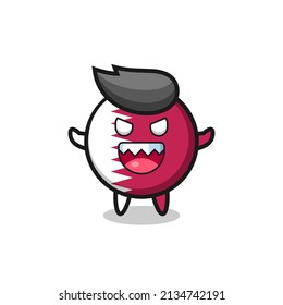 illustration of evil qatar flag badge mascot character , cute style design for t shirt, sticker, logo element