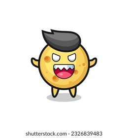 illustration of evil round cheese mascot character , cute style design for t shirt, sticker, logo element