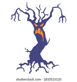 Illustration of evil tree. Happy Halloween sylized image.