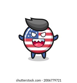 illustration of evil united states flag badge mascot character , cute style design for t shirt, sticker, logo element