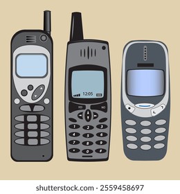 Illustration of the evolution of the 2G mobile phone.