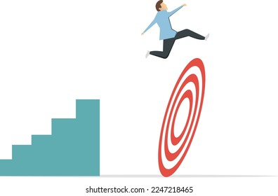 Illustration of exceeding the limit or target. A man jumps over a target or barrier.