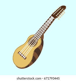 Illustration of an excellent loud charango in a vector. Latin American folk musical instrument made of wood and armor of armadillo.