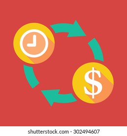 Illustration of an exchange sign with a clock and  a dollar sign 