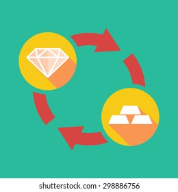 Illustration of an exchange sign with a diamond and  gold bars
