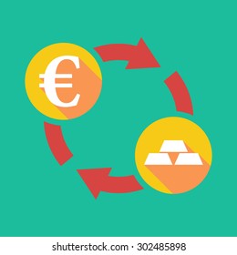 Illustration of an exchange sign with an euro sign and gold bars
