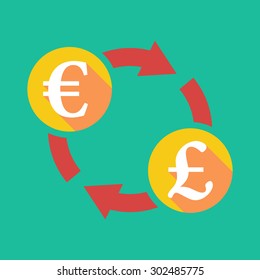 Illustration of an exchange sign with an euro sign and a pound sign