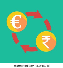 Illustration of an exchange sign with an euro sign and a rupee sign