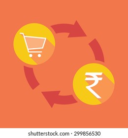 Illustration of an exchange sign with a shopping cart and a rupee sign