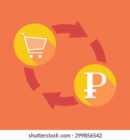 Illustration of an exchange sign with a shopping cart and a ruble sign