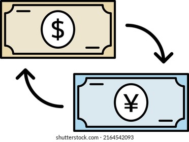 Illustration of exchanging dollar and yen banknotes