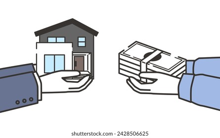 Illustration of exchanging money with a house