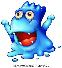 Illustration of an excited blue monster on a white background