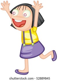Illustration of a  excited girl on a white background