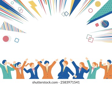 Illustration of excited students in uniforms