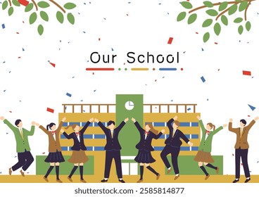 Illustration of excited students in uniforms
