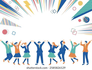 Illustration of excited students in uniforms